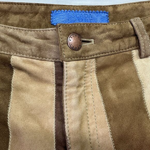 Vintage Escada Patchwork Suede Pants 70s Flare Boho Festival Leather Size M WOW - Picture 7 of 10